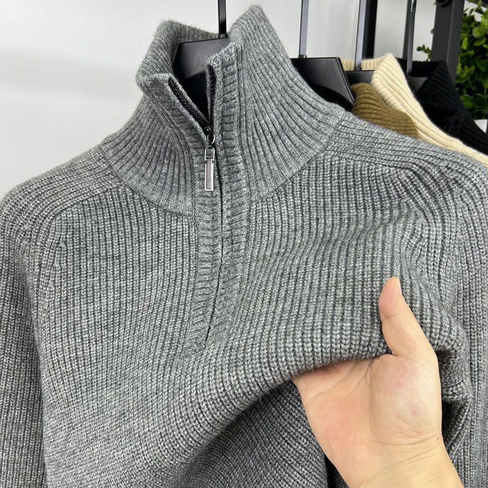 남자 반집업 니트 캐주얼 봄가을 빅사이즈 터틀넥 솔리드 니트 겨울 남성 도톰 루즈핏 스웨터 니트티 CJJ