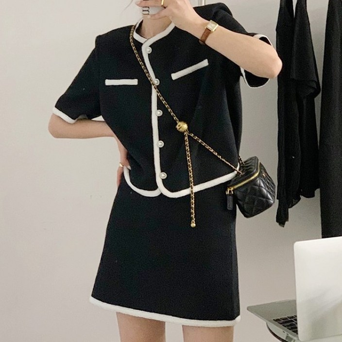 투피스 세트 반팔 여성 자켓 미니 스커트 여름 셋업 투피스 세트 반팔 여성 자켓 미니 스커트 여름 셋업