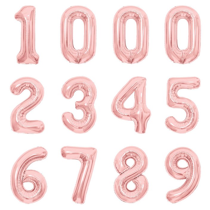 숫자 은박 호일 풍선 12p 세트 1000일 풍선 by 파티아일랜드, 1세트, 로즈골드