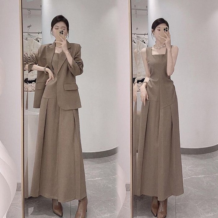 해피유통  원피스 투피스 고급스러운 정장 나시 원피스 세트  BJJ001