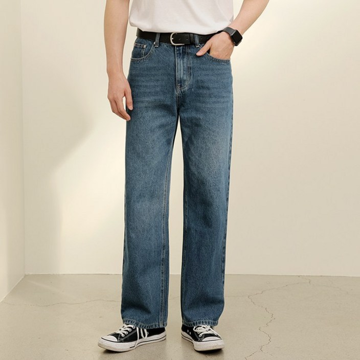 제타21 남성용 와이드 워싱 데님 팬츠 청바지 1405