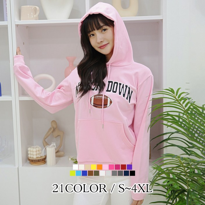 [당일발송] 여자친9 유니크한 자수 빅사이즈(S~4XL) 포켓 후드맨투맨 21칼라-국내제작
