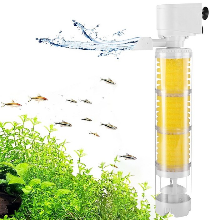 Superin 수족관 다기능 측면 여과기세트 산소공급 무소음 스펀지 여과기, 1개, 4W