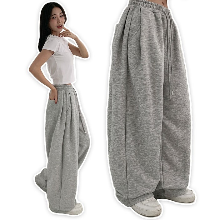 [틴티] 한겨울용 기모안감/기장 선택가능 / 남여공용 밴딩 트레이닝 핀턱 와이드 기모 팬츠 키작녀 키큰녀 빅사이즈 바지 벌룬 조거
