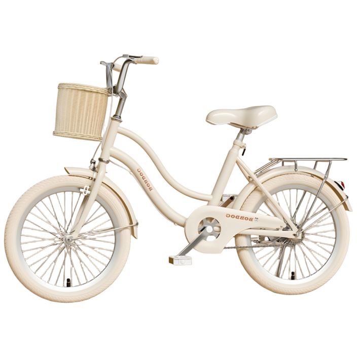 크리앙 여성 자전거 출퇴근 클래식 바구니자전거, 1개, 160cm, 크림+크림 휠+라탄