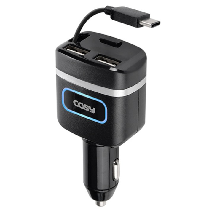 코시 QC3.0 USB 2포트 차량용 자동감김 급속 충전기 타입C, CGR3247AT, 블랙 20221101
