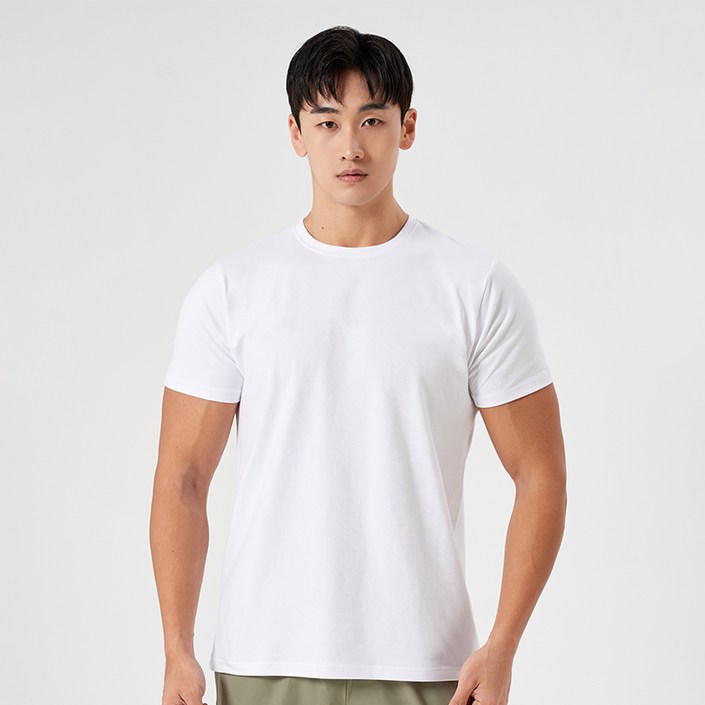 흰색티셔츠 허그본 남성용 데일리 머슬핏 무지라인 반팔 티셔츠