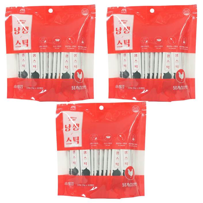 마이베프 고양이 냥생스틱 짜먹이는 간식 40p, 닭가슴살, 440g, 3개 마이베프 고양이 냥생스틱 짜먹이는 간식 40p, 닭가슴살, 440g, 3개