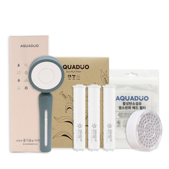 아쿠아듀오 블라썸 샤워기 + PLA 필터 3p + 2차 ACF 헤드필터 세트, 1개, 하와이안블루(샤워기)