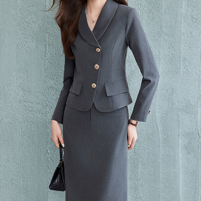 아뗄릭 빅사이즈 사선 버튼 자켓 미디 스커트 정장 세트 14523