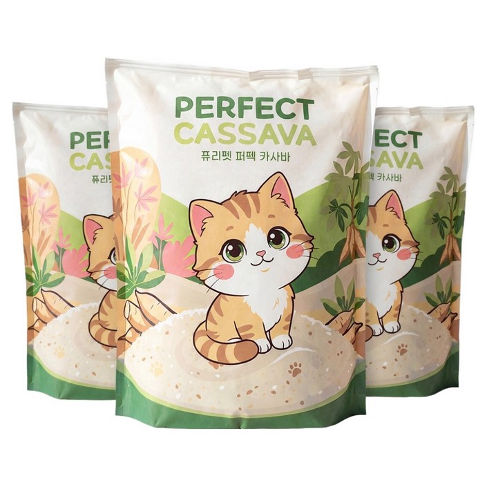 퓨리펫 퍼펙 카사바 모래, 무향, 3개, 4.3kg