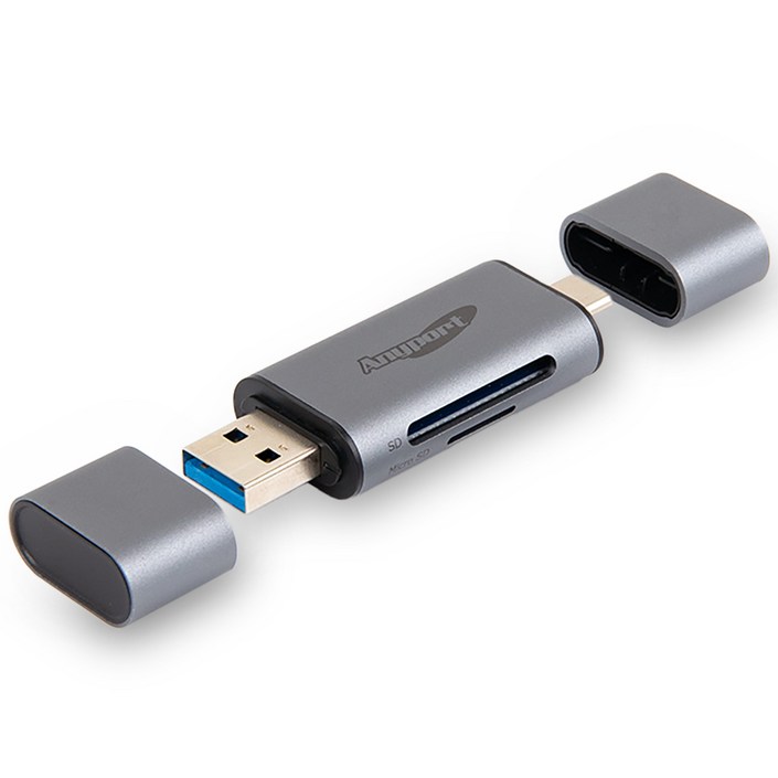 애니포트 메탈바디 2IN1 OTG 카드리더기 USB3.0 Type C, APUC21, 그레이, 1개