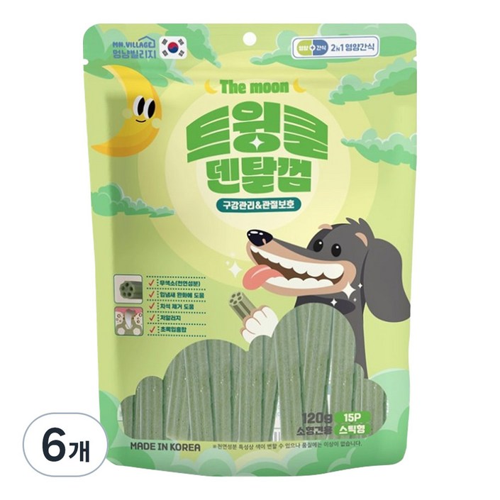 멍냥빌리지 강아지 트윙클 가수분해 덴탈껌 스틱형, 120g, 6개, 관절보호