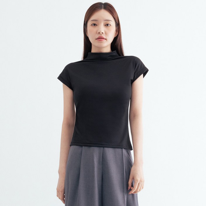 엘쏘 여성용 하프 터틀넥 슬림핏 반팔 티셔츠