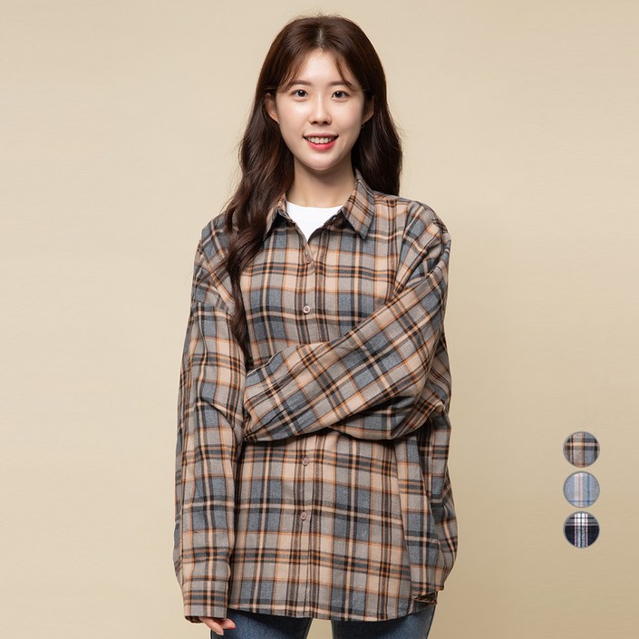 캐럿 여성 루즈핏 체크 플란넬 셔츠 캐럿 여성 루즈핏 체크 플란넬 셔츠