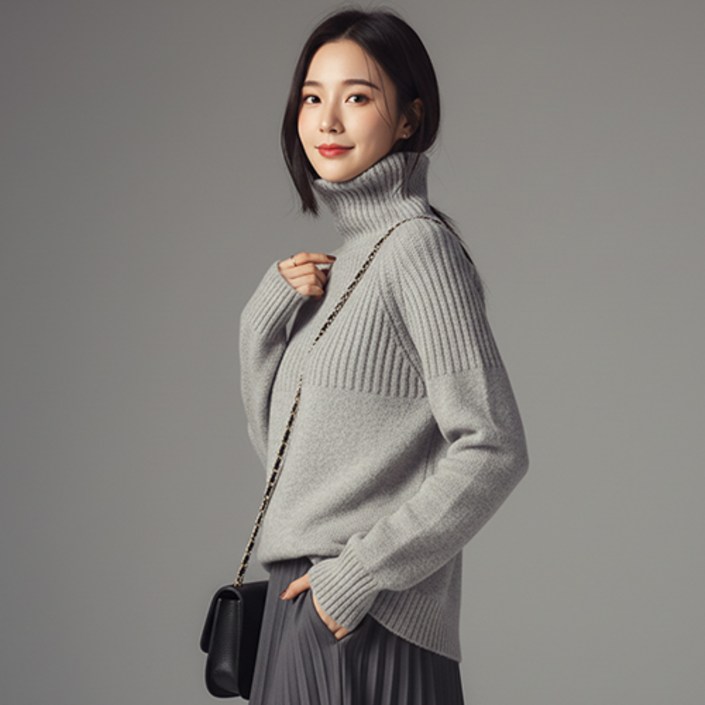 유니제이 여성용 콜리 터틀넥 골지 나그랑 니트 티셔츠