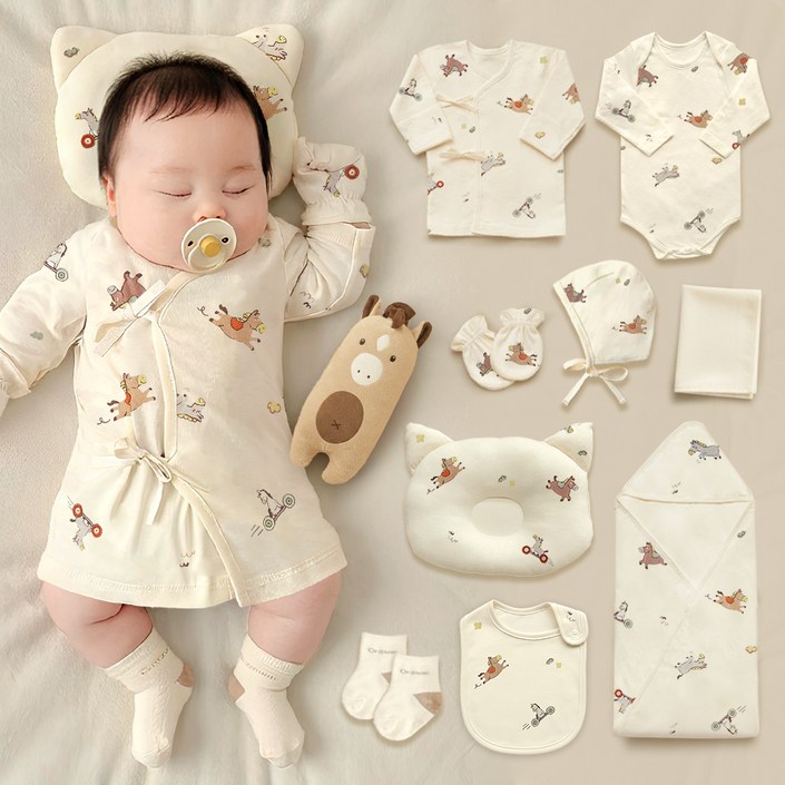 ikii 유아용 오가닉 긴소매 10종 출산 세트