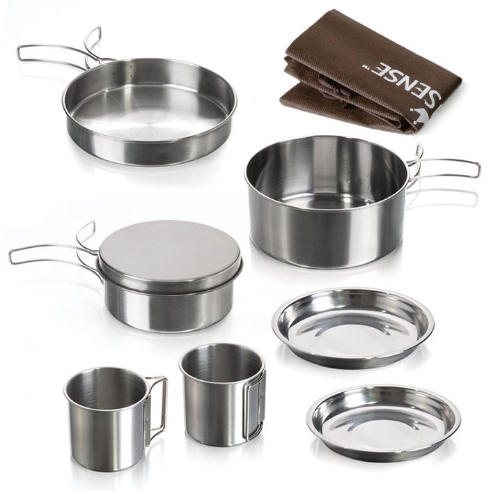 퀸센스 IH 인덕션 듀엣 스텐 원형 코펠 8종  보관주머니 세트