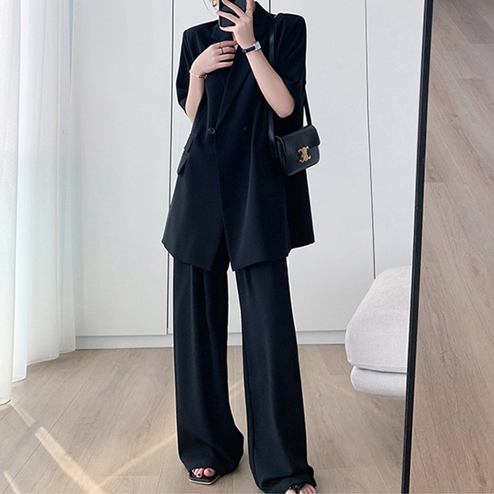 페이퍼먼츠 찰랑 여름 정장 반팔 자켓  와이드 팬츠 세트 10542