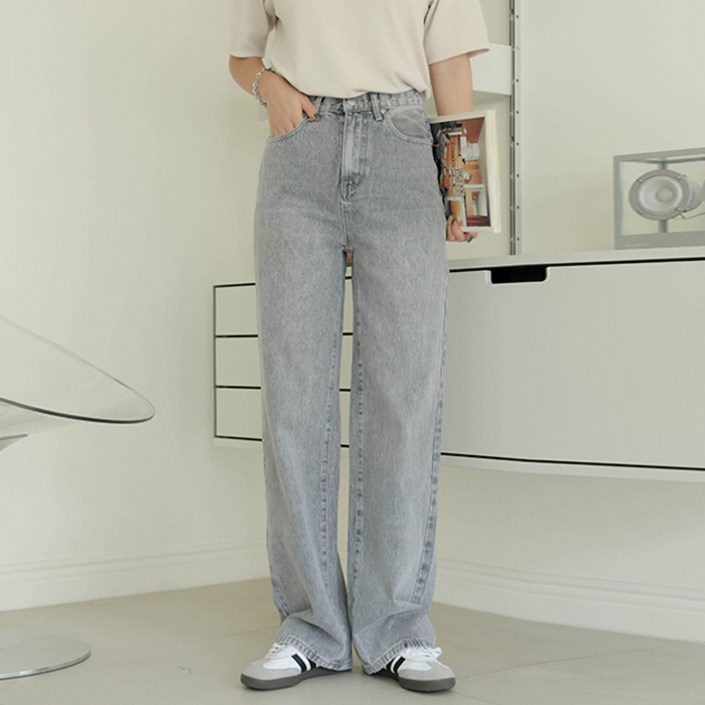 빼빼 여성용 허리스판 와이드 데님 팬츠 숏