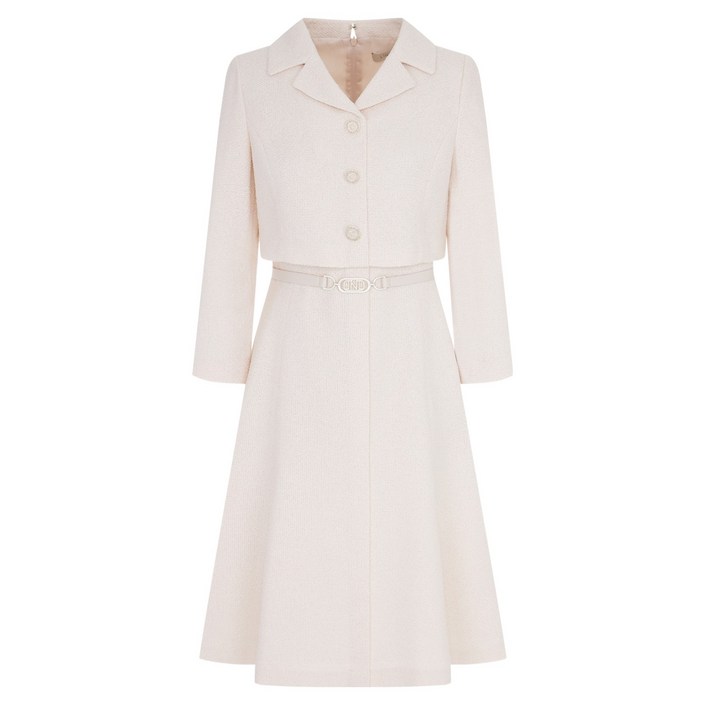 라인어디션 트위드 벨티드 카라 원피스