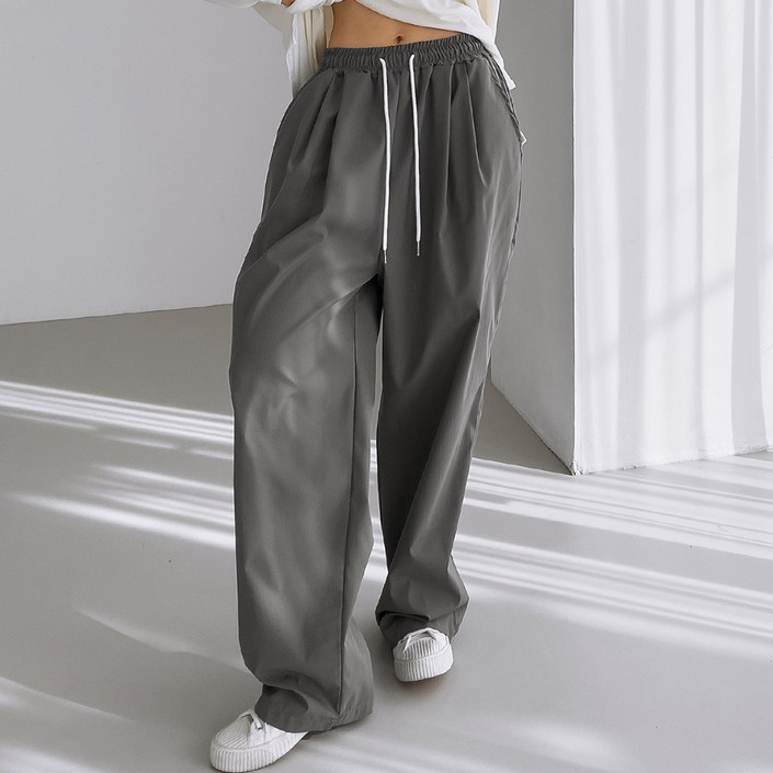 빼빼 여성용 스트링 밴딩 와이드 팬츠