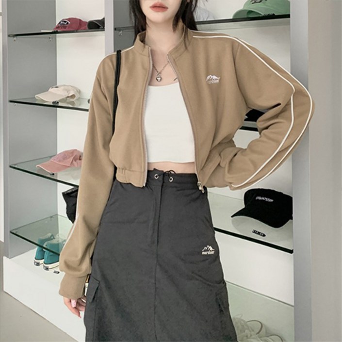 여성용 패션플로우 메리하이퍼 크롭 캐주얼 트랙 집업 자켓