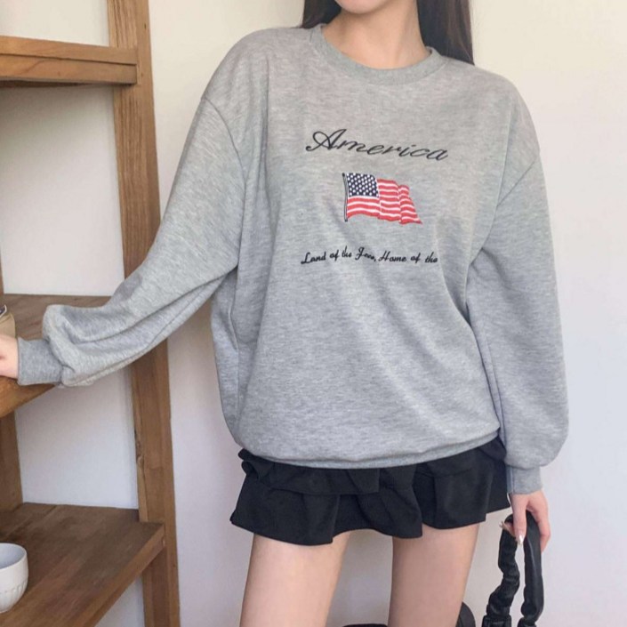 라라온 자수 레터링 성조기 긴팔 맨투맨 26TSP3710