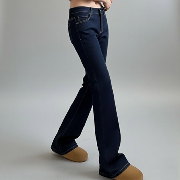 파라다이소 여성용 하이틴 로우라이즈 세미부츠컷 데님 청바지