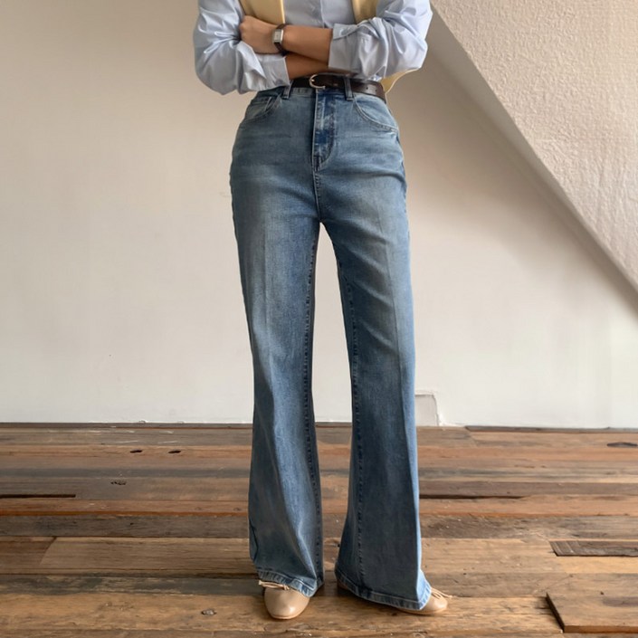 니썸 여성용 롱미들 기장 세인트 플레어 데님