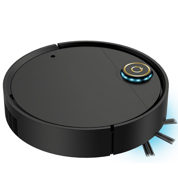 RUN기술 무선 스마트 로봇청소기 자동 진공 청소기 찜질 기능 USB충전, 블랙