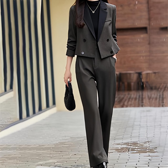 퀸이즈 여성용 스타일리쉬 크롭 정장 자켓 + 팬츠 세트