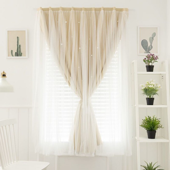 비접착식 벨크로 암막 커튼 원룸임대주택용 짧은 길이 간편 커튼2p 세트