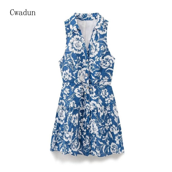 Cwadun 여름 V 여성 민소매 칼라 원피스 LT475