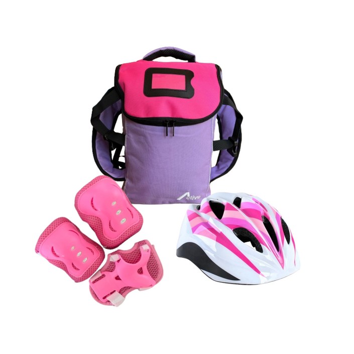스포츠용 다목적 사이즈 조절형 헬멧+보호대+가방 SET, 핑크