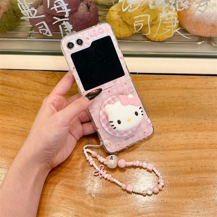 갤럭시 Z플립7 귀여운 스트랩 핑크 케이스 리본 고양이 스마트톡 자기충전 팔찌 자석