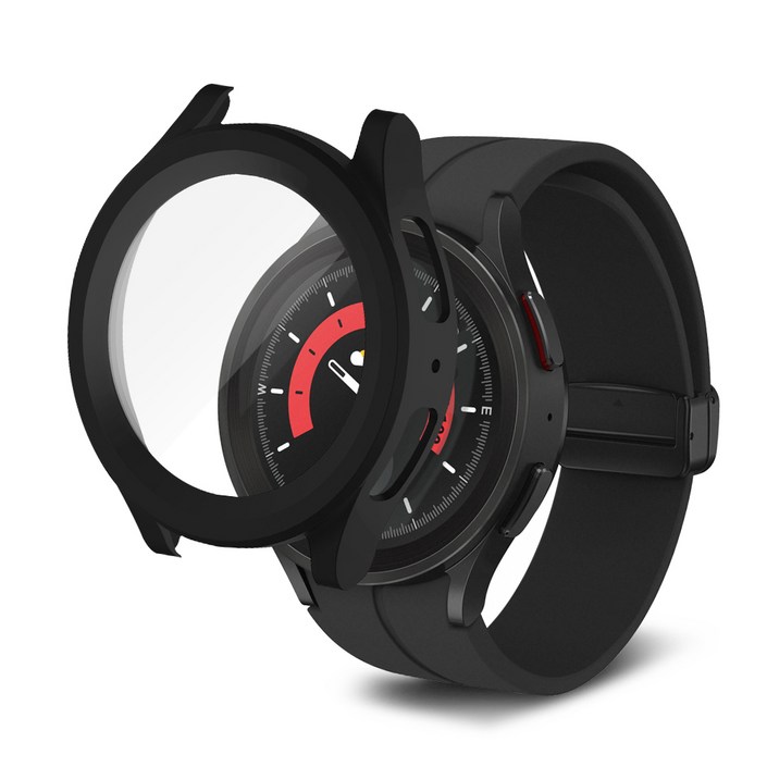 더조은셀러 갤럭시워치 호환 풀커버 풀글라스 강화유리 케이스, 블랙, 1개