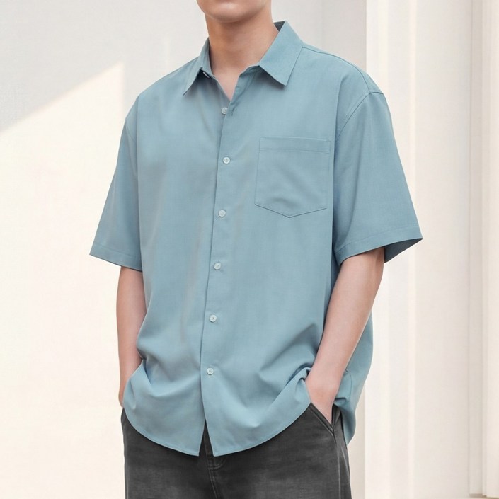 루크 남성 데일리 링클프리 반팔 셔츠 구김 없는 오버핏 여름 반팔티 루즈핏 봄 가을 남방 카라 포켓 심플 상의