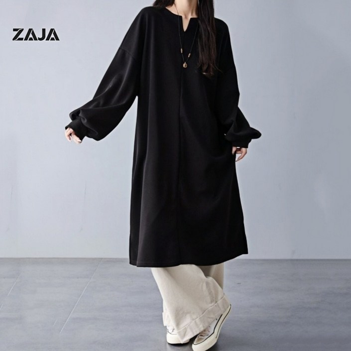 ZAJA 데일리 부드러운 루즈핏 맨투맨 원피스 여성 캐주얼 롱원피스