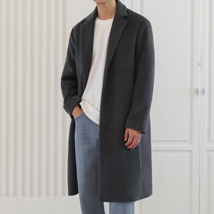 제타22 남성용 고급 울 블렌디드 오버핏 프리미엄 베이직 싱글 코트 1200