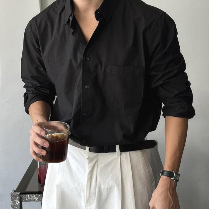 디어블루 남성 사계절 베이직 긴팔 셔츠 오버핏셔츠 캐주얼 셔츠 머슬핏