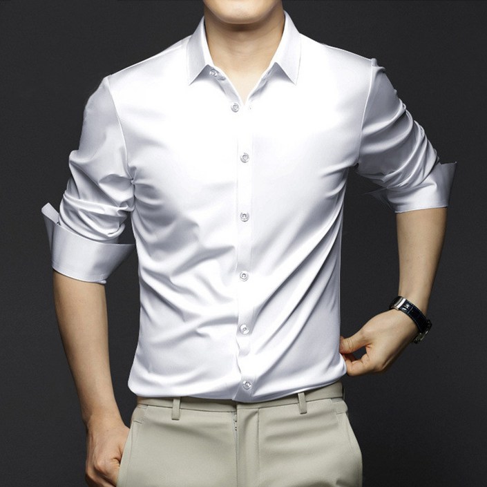 본헤르츠 남성용 구김 없는 링클프리 다림질 면제하는 베이직 긴팔 와이셔츠