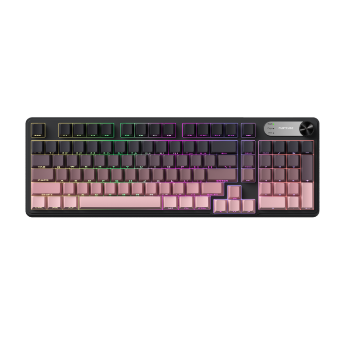 퓨리큐브 IP98 무소음 특조 기계식 감각 멤브레인 키보드  방수 PBT 측각 영어 키캡, 스마트 노브디스플레이, 유선 LED 98키 블랙베리 그레이 그러데이션 컨투어, 단일상품, 블랙베리 그라데이션