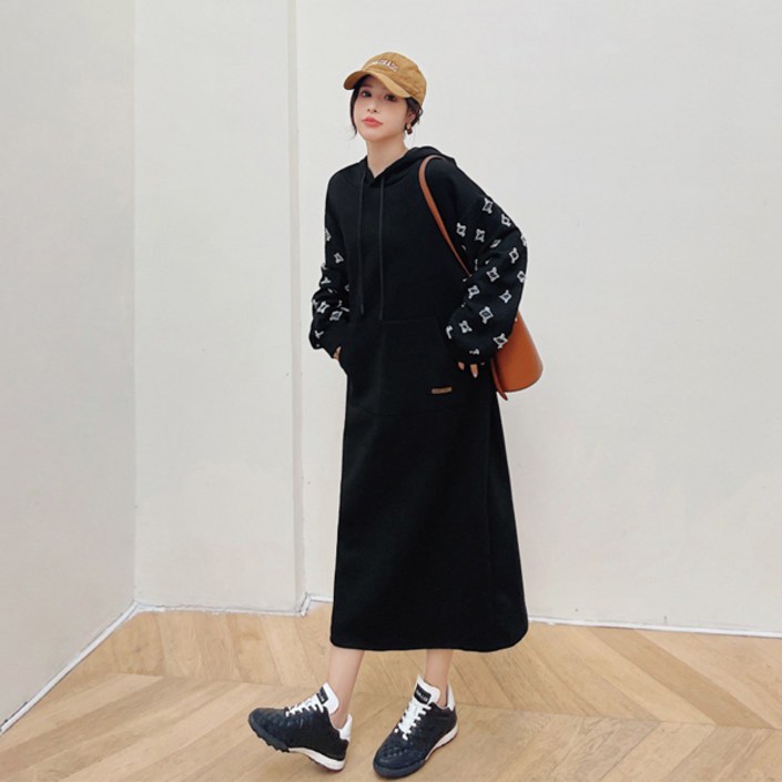 영애씨옷장 빅사이즈 원피스 소매 자수 후드 롱 원피스  no. 545