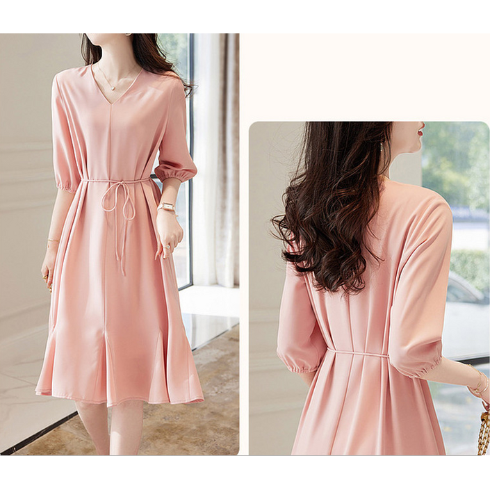 유일66까지 free 하객룩 반팔 정장 시원한 원피스사이즈 여름 여성쉬폰브이넥원피스 사무실 A라인