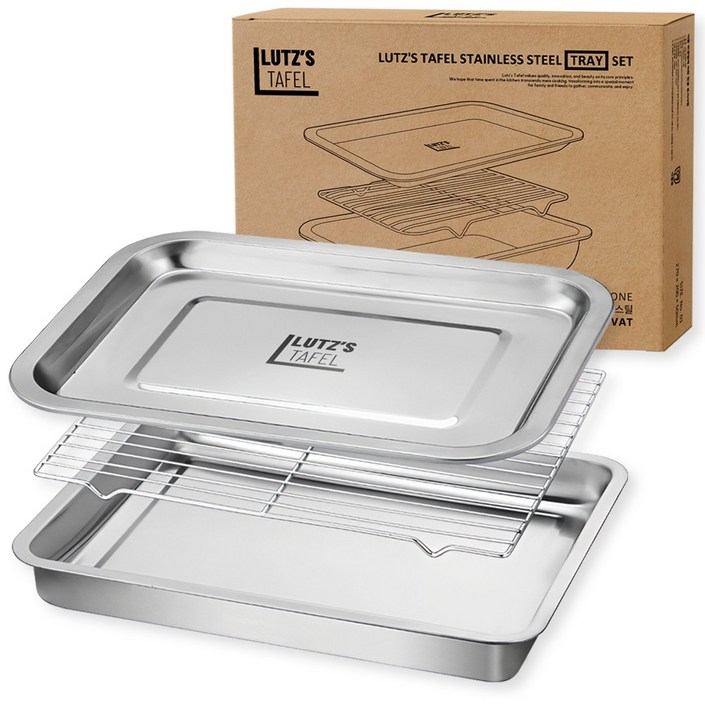 루츠스타펠 연마제 없는 올 스텐 사각 트레이 세트 1호 (270 x 200 x 50mm), 1세트, 밧드+트레이+렉