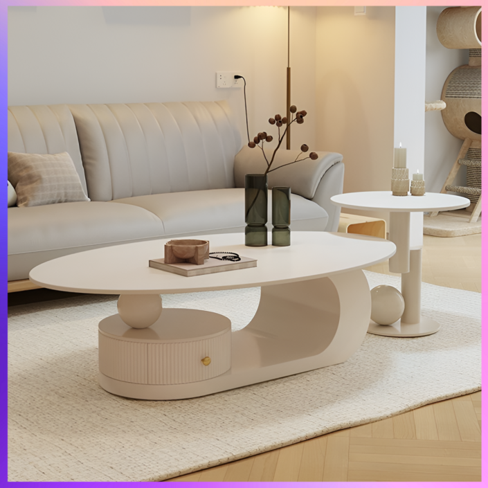 데일리유즈 거실 테이블 소파 사이드 탁자 세트 좌식 쇼파 티테이블 세라믹 좌탁, 화이트