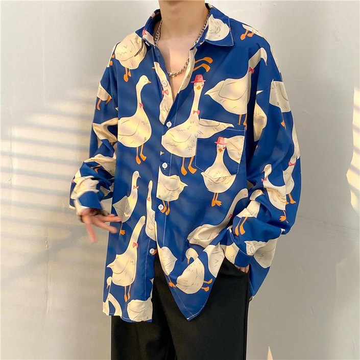 BINIWU 남성 루즈핏 긴팔 스판 캐주얼 셔츠