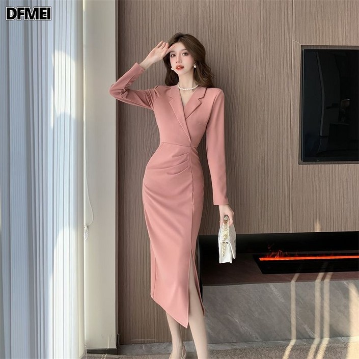 비비에모 프렌치 카라 슬림핏 트임 원피스 06327