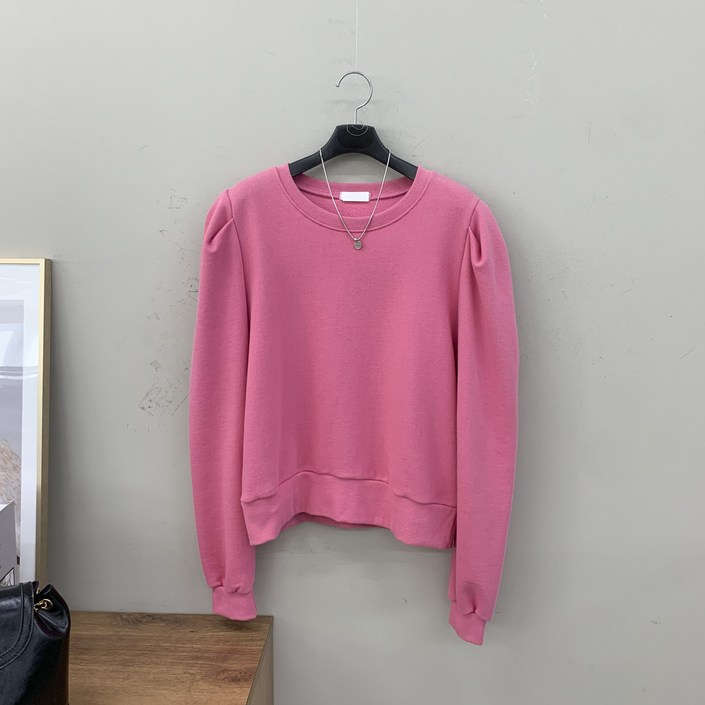 행복여 마띠 핀턱 퍼프 소매 무지 맨투맨 티셔츠